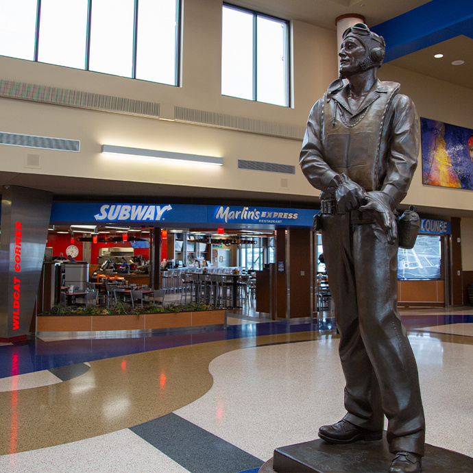 Close up of pilot statue at sioux falls airport