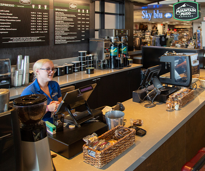 Waitress at POS in Mountain Mudd coffee